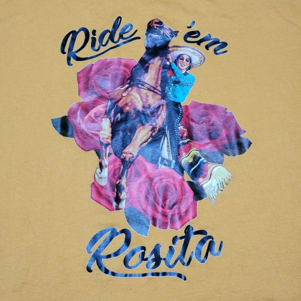 Next Level Apparel SS Mustard Yellow Tee "Ride 'em Rosita" - Size Large